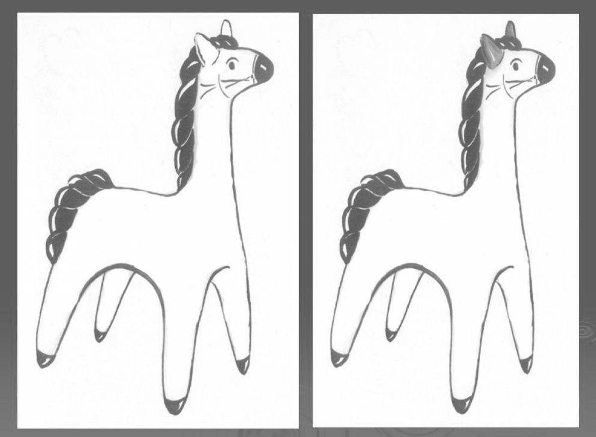 Coloring page charming Dymkovo horse