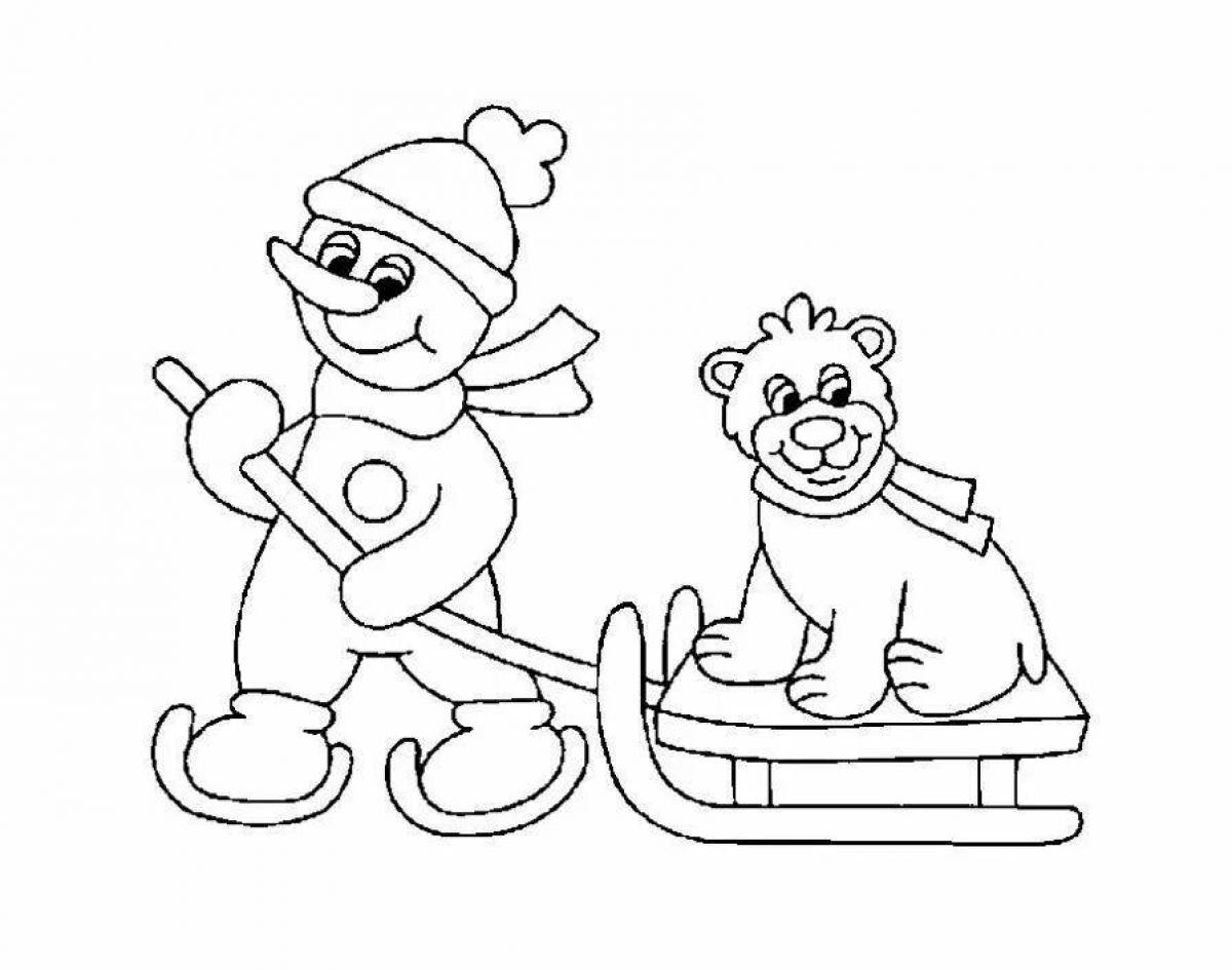 Shiny sled coloring for 3-4 year olds
