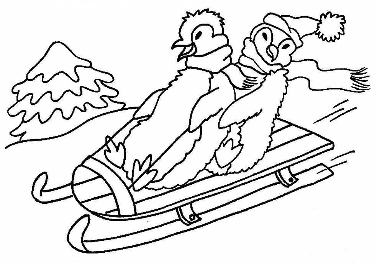 Color-frenzy sled coloring pages for 3-4 year olds