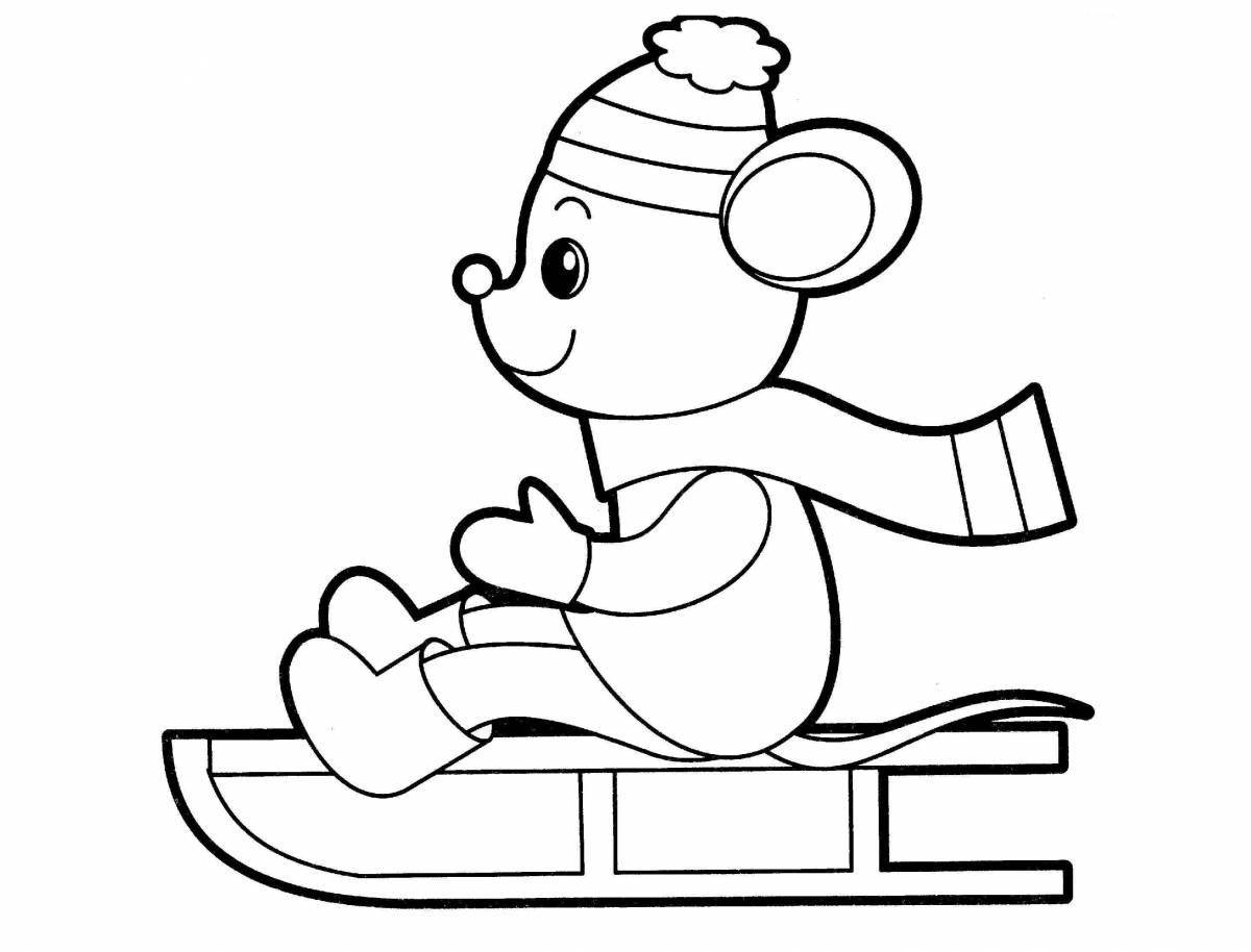 Color-wonder sled coloring page for children 3-4 years old