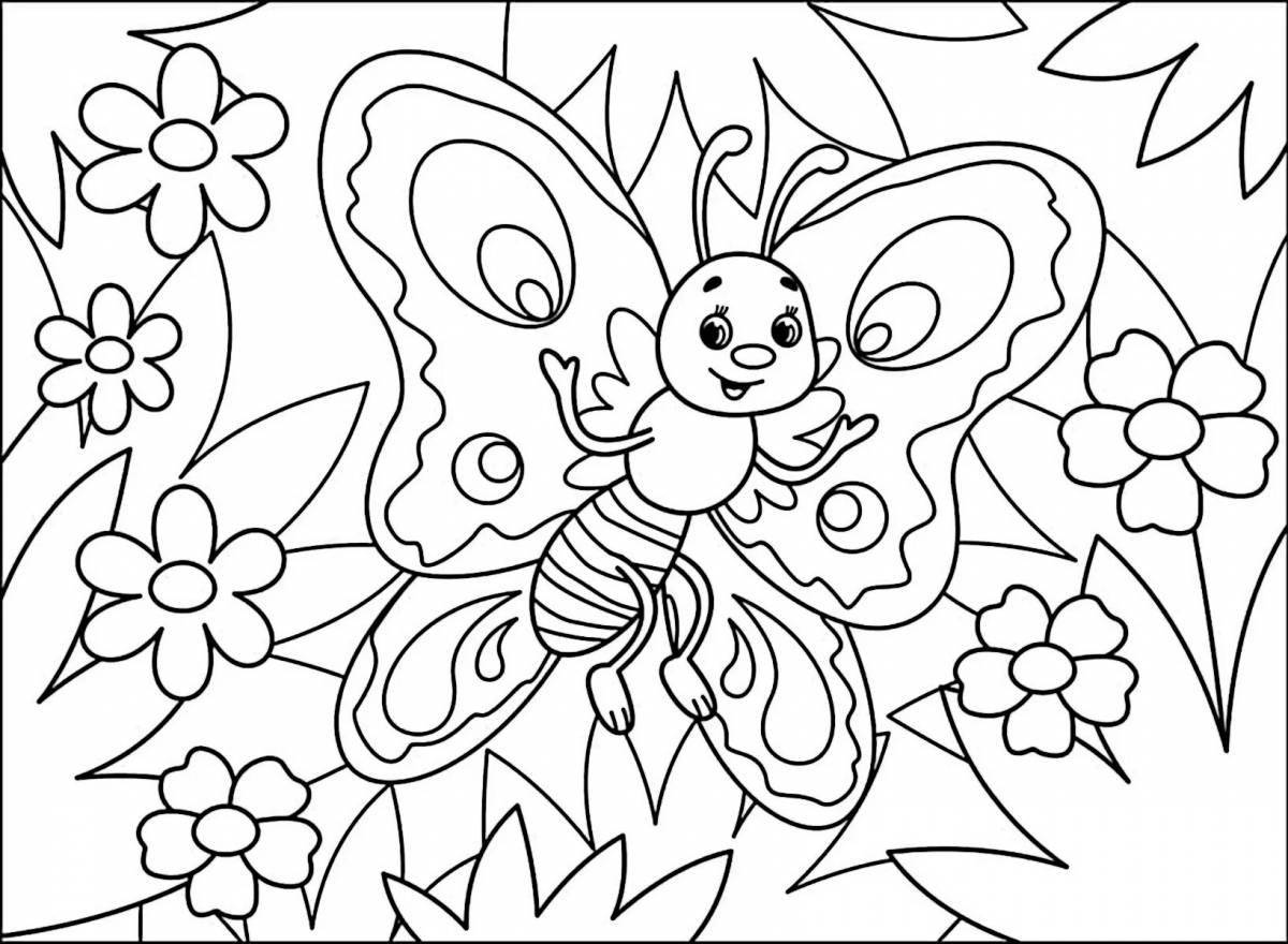 Радостная бабочка-раскраска для детей 5-6 лет