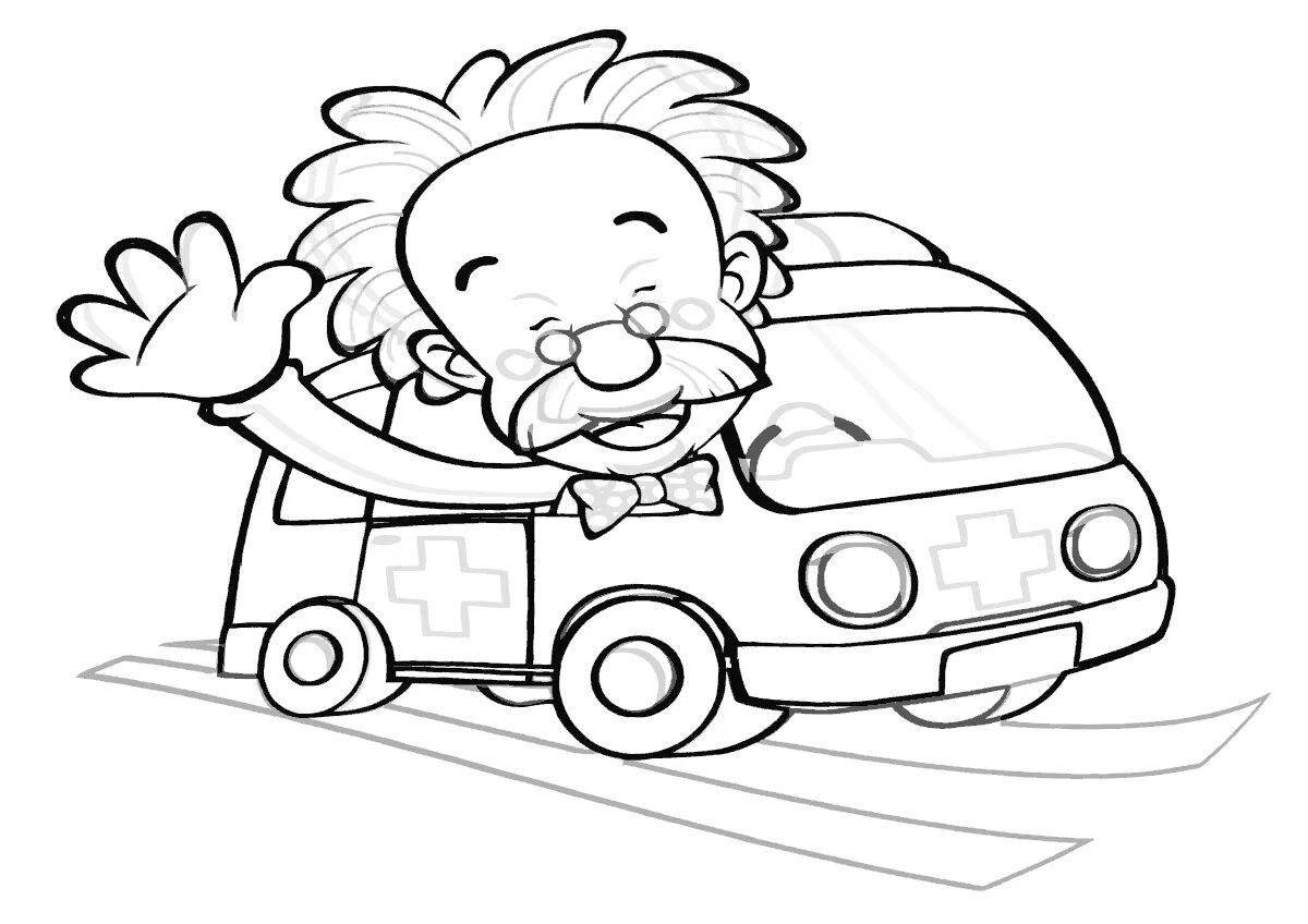 Coloring page with colorful driver