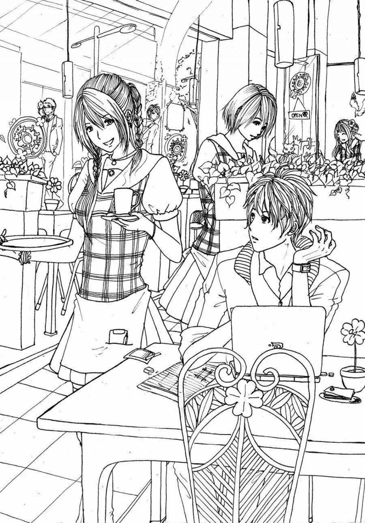 Coloring page charming cafe