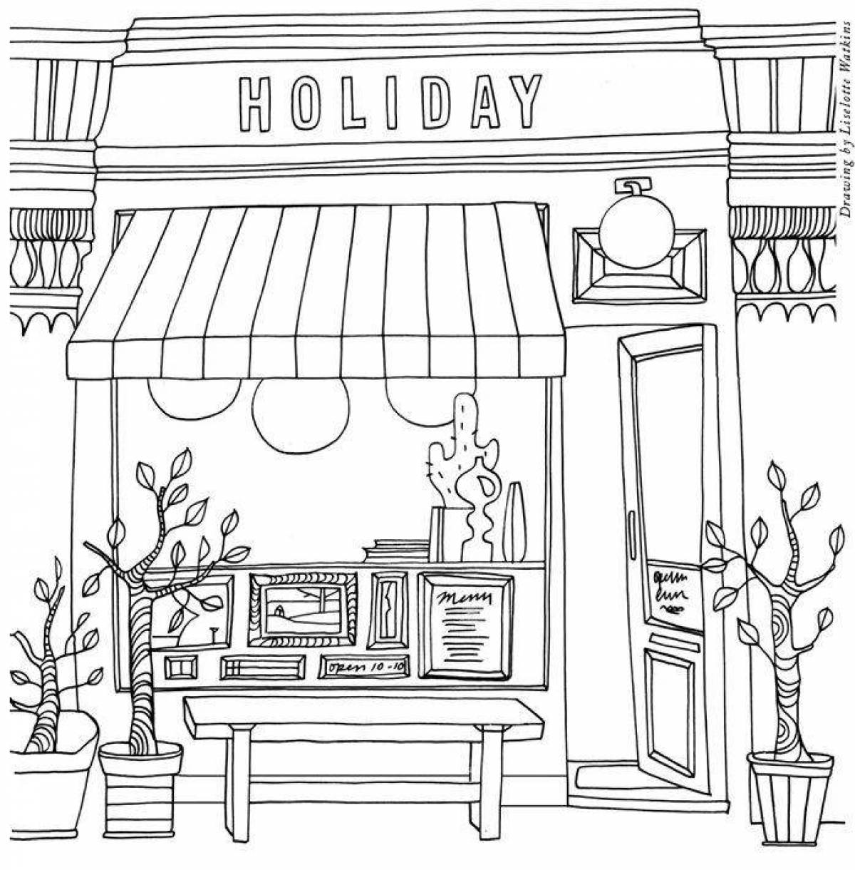 Attractive cafe coloring page