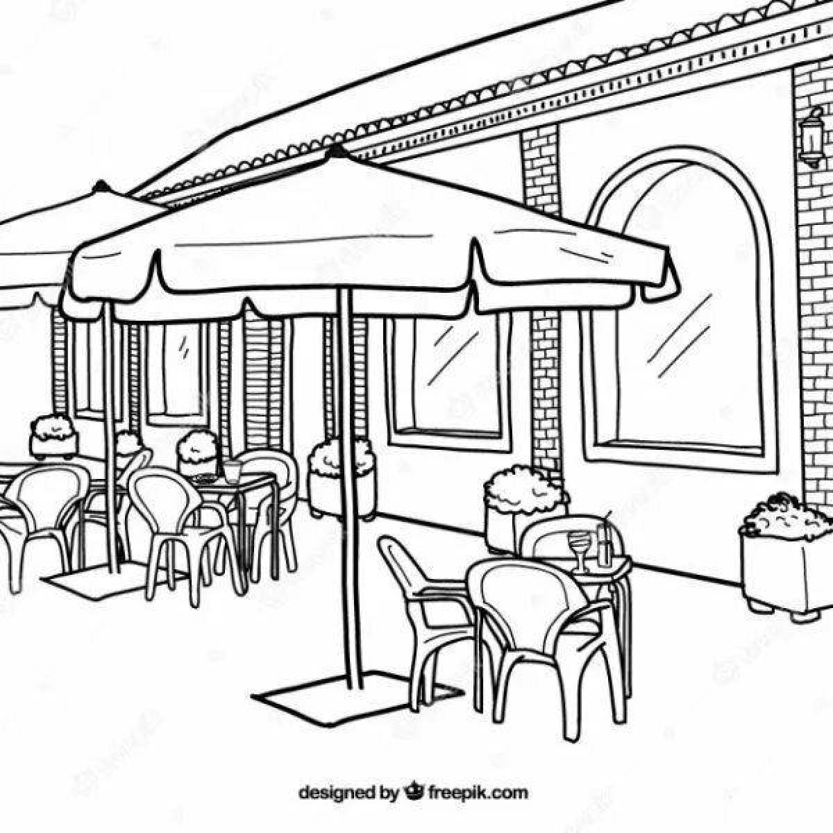 Cafe coloring page with rich colors
