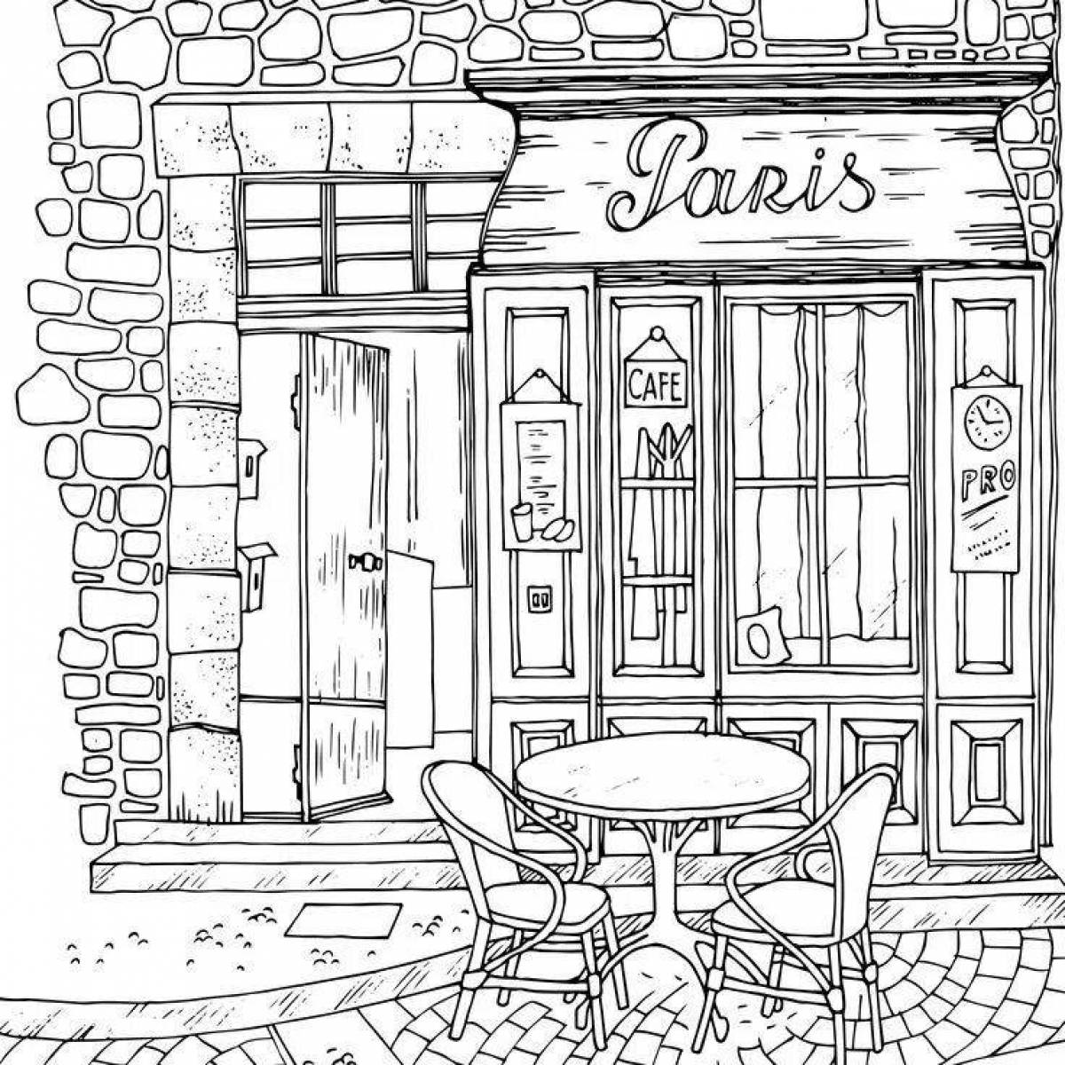 Cafe coloring book with bright colors
