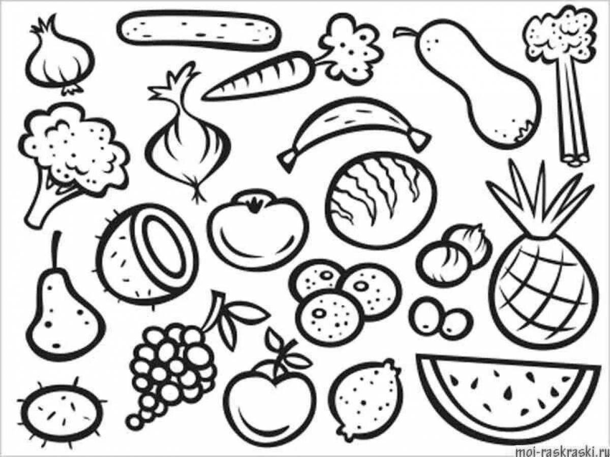 Color-laden coloring page healthy food
