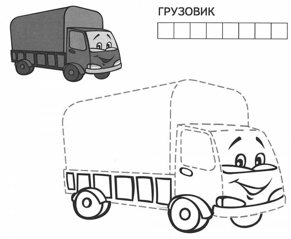 Продолжи грузовик. Грузовая машина раскраска для детей. Обвести по точкам машинки. Рисование по точкам машинки. Машинка по точкам для детей.