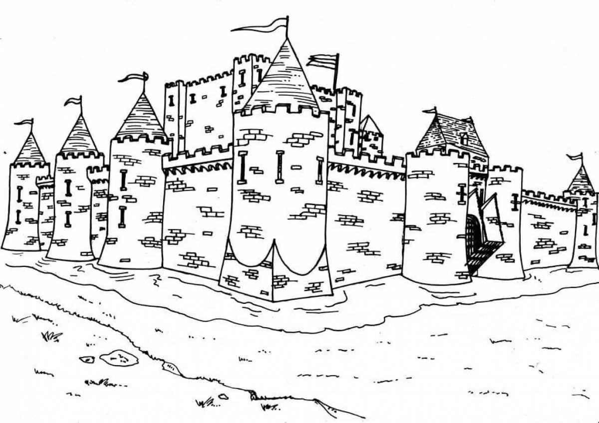 Старая крепость рисунок город. Раскраска замок. Крепость раскраска. Средневековый замок раскраска. Средневековый замок рисунок.
