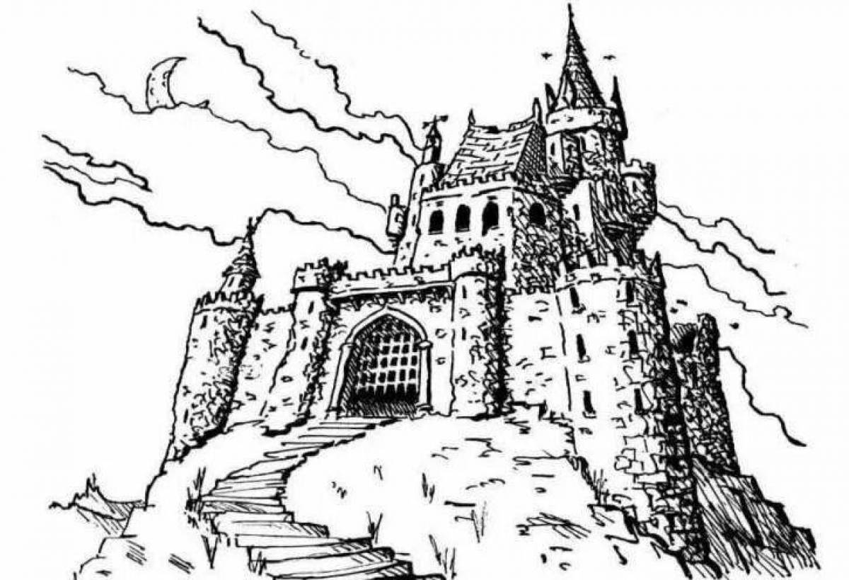 Старый замок по музыке 4 класс. Замок рисунок. Замок рисунок карандашом. Средневековый замок раскраска. Крепость иллюстрация.