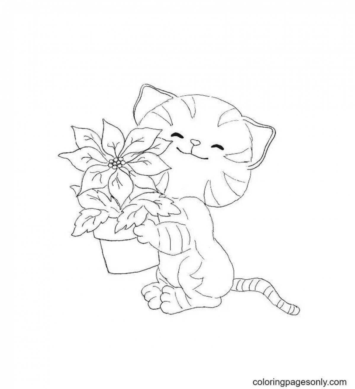 Рисунки для срисовки на лист а4. Котенок. Раскраска. Раскраска. Котики. Раскраска кот. Раскраска котенок с цветами.