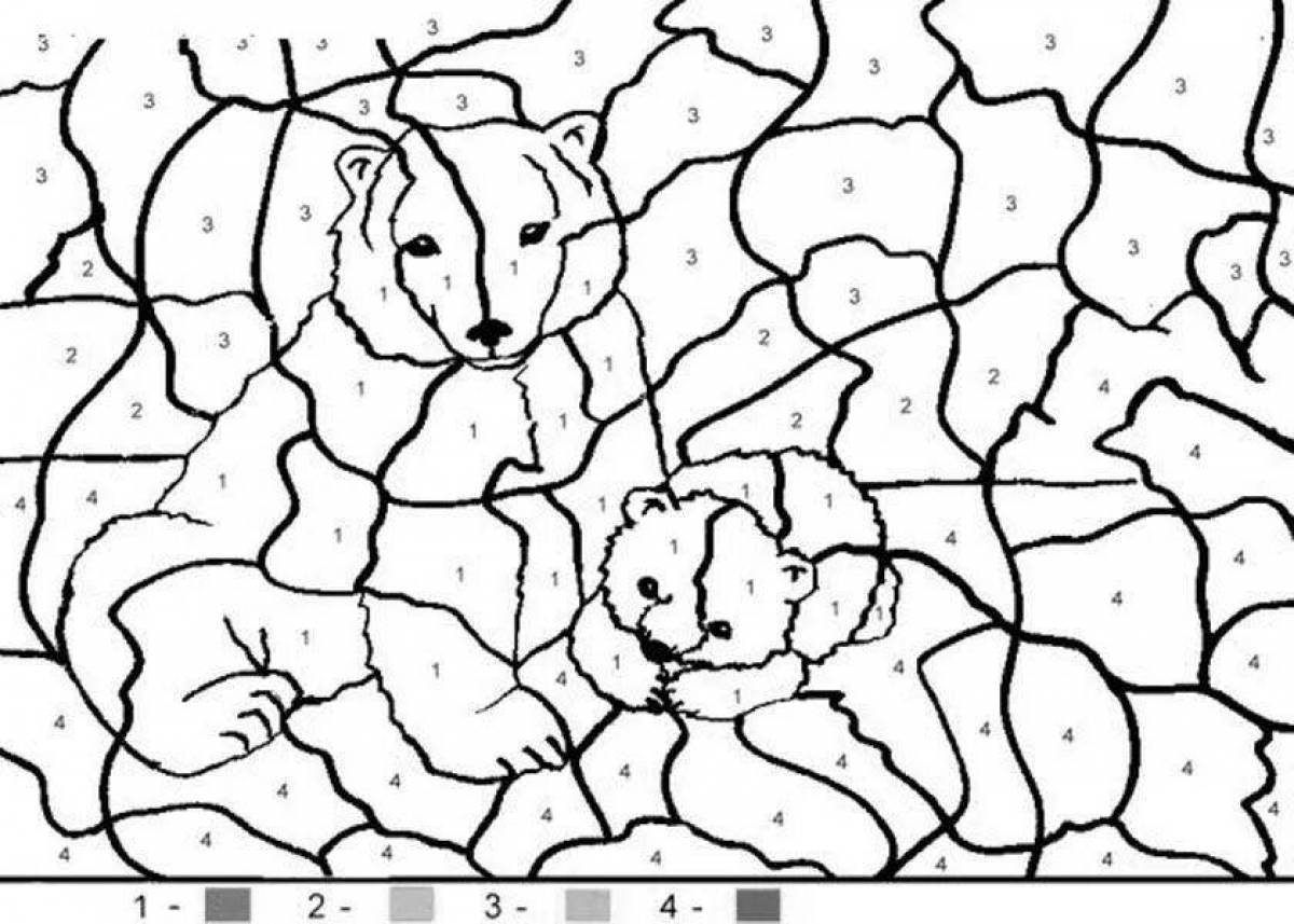 Bright coloring pages animals by numbers