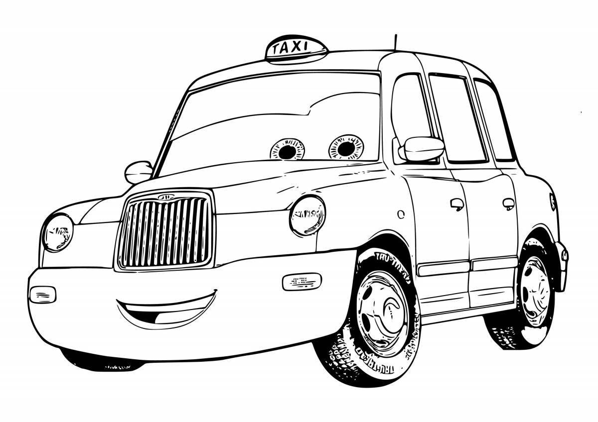Яркая страница раскраски такси для младенцев