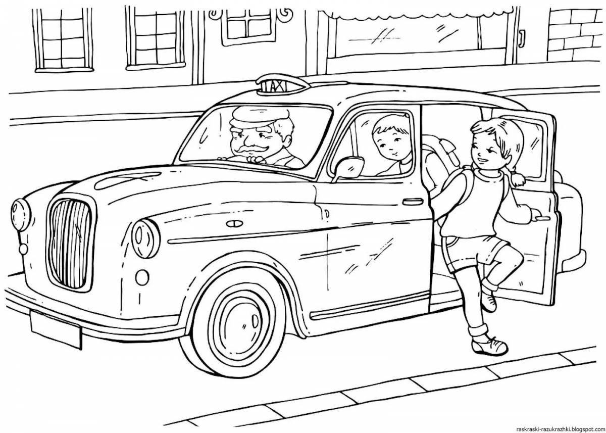 Glowing taxi coloring pages for kids