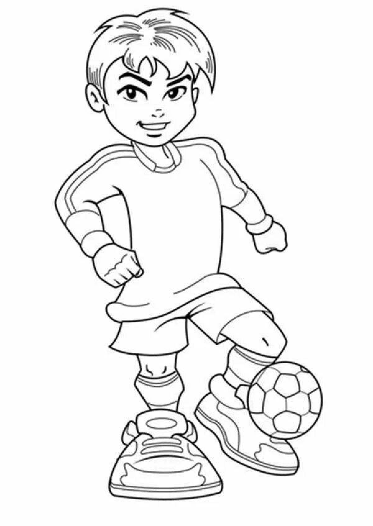 Coloring page funny football player for kids