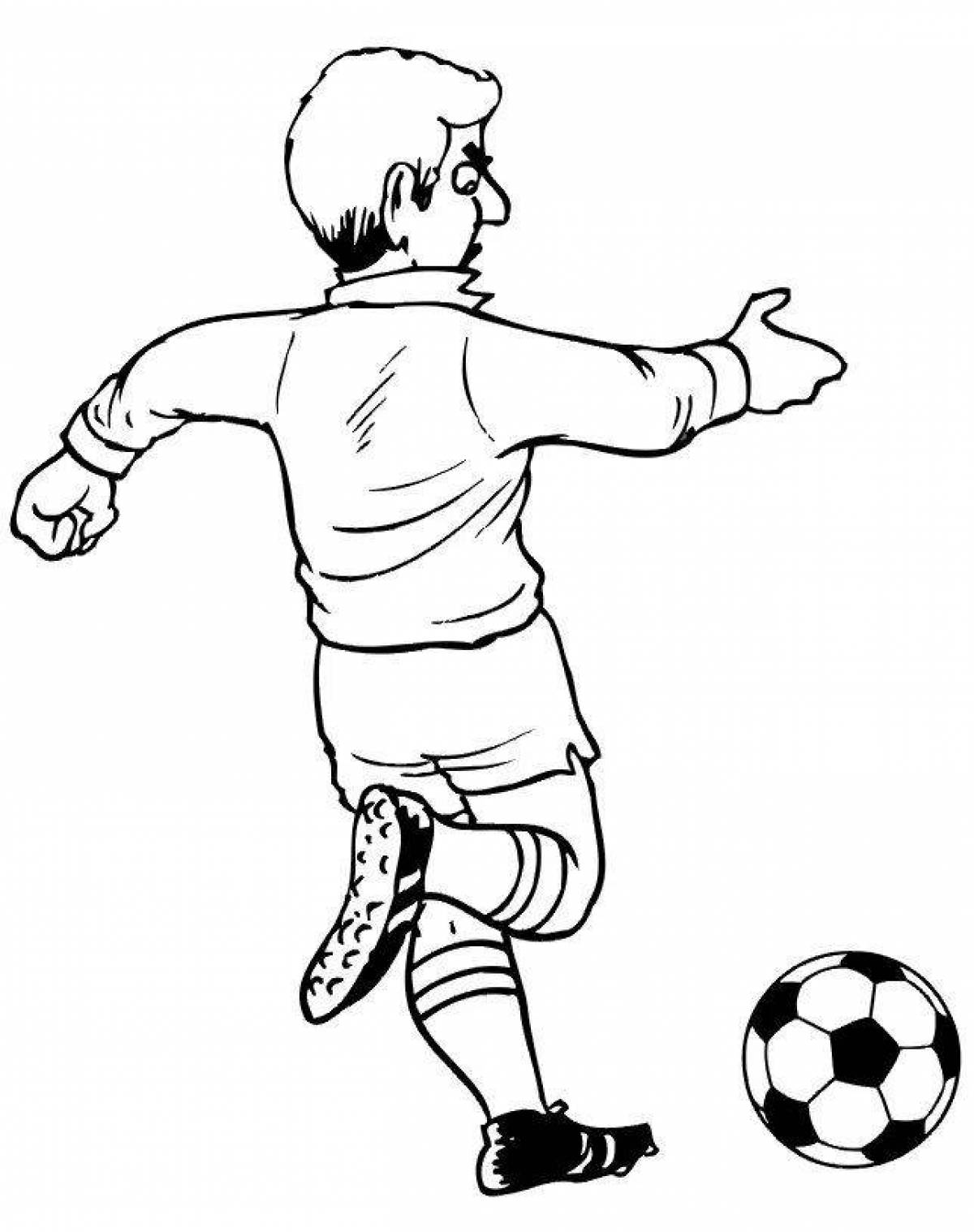 Coloring book shining football player for kids