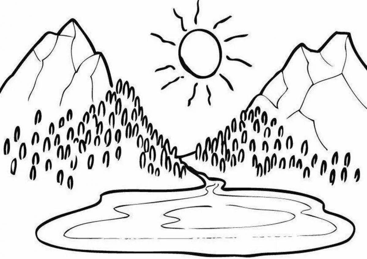 Beautiful mountain coloring page for kids