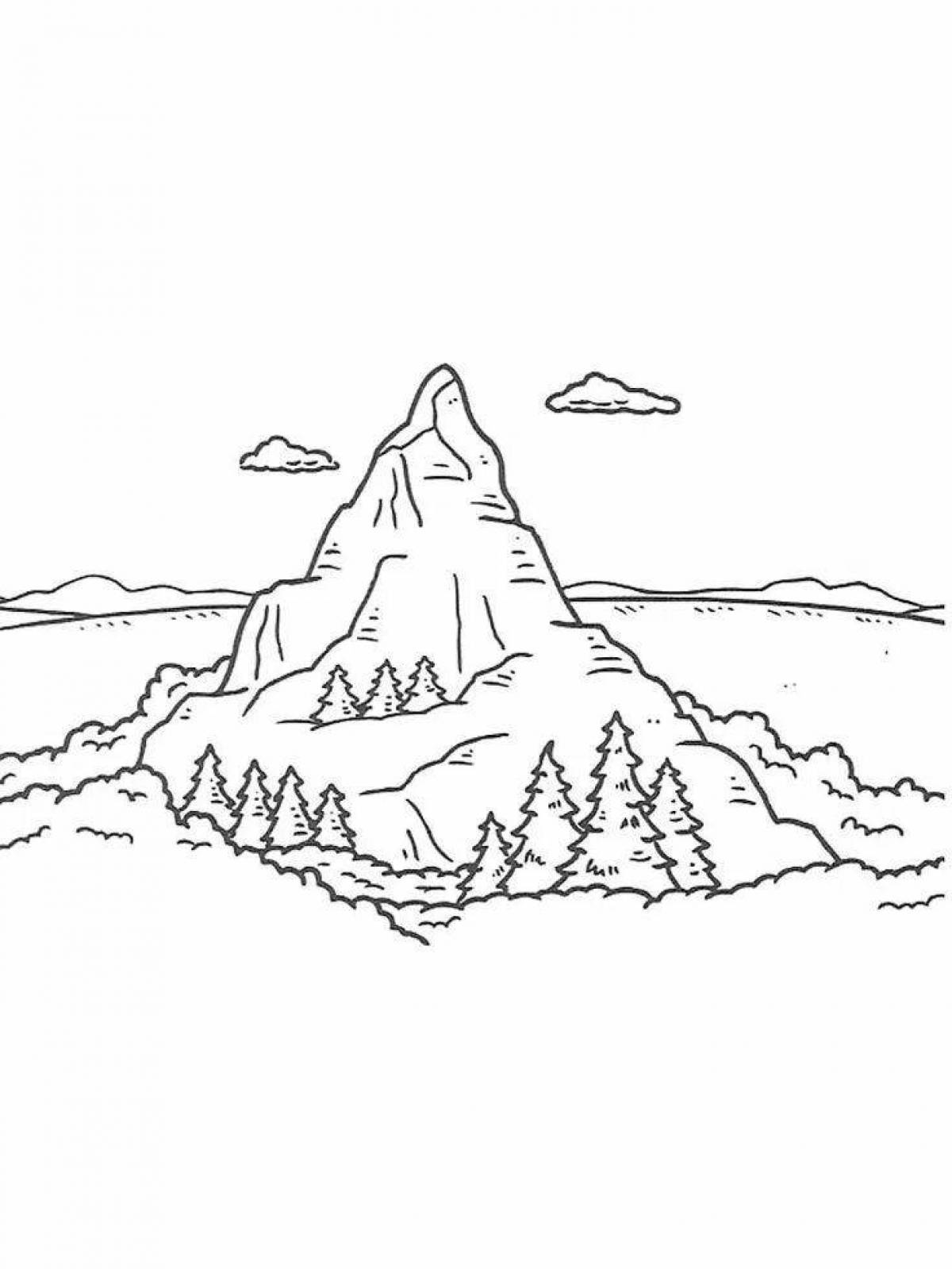 Joyful mountain coloring for kids