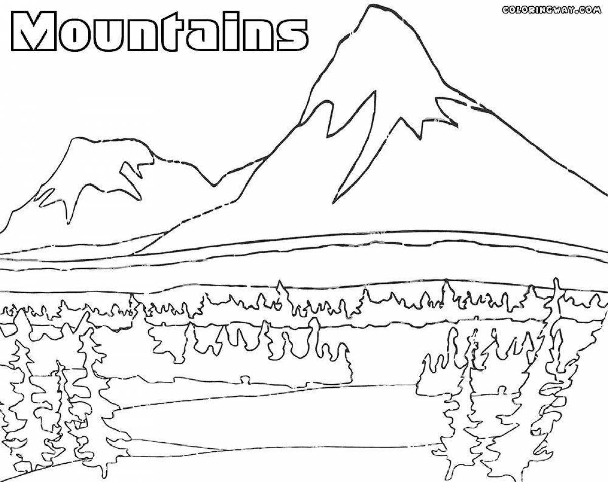 Coloring peaceful mountain for kids