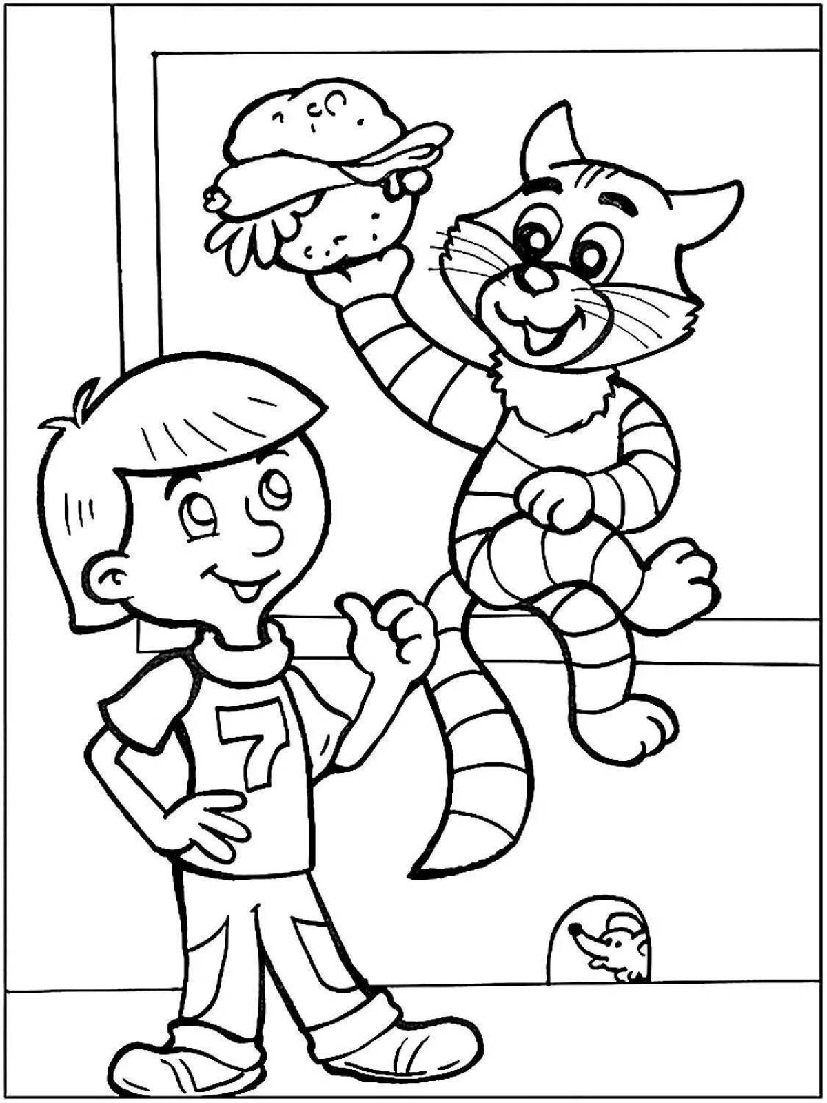 Uncle fedor's colorful dog and cat coloring page