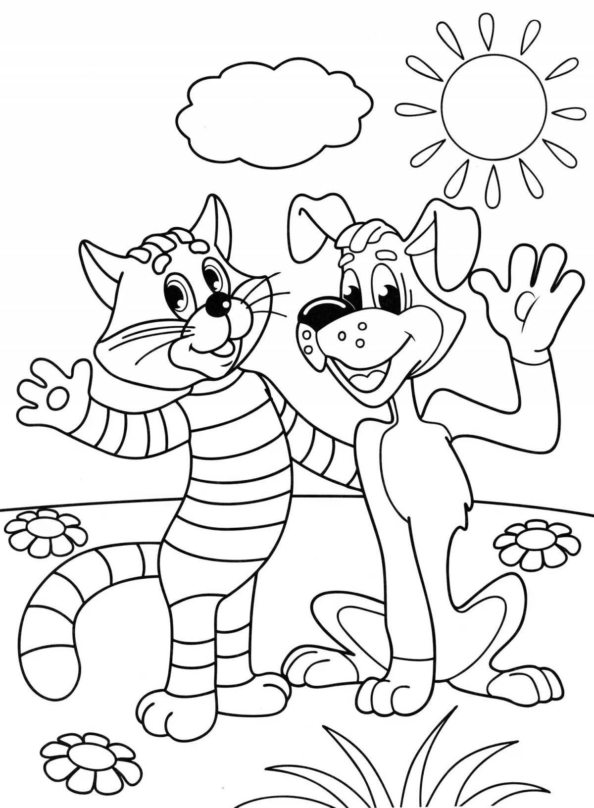 Charming dog and cat uncle fyodor coloring book