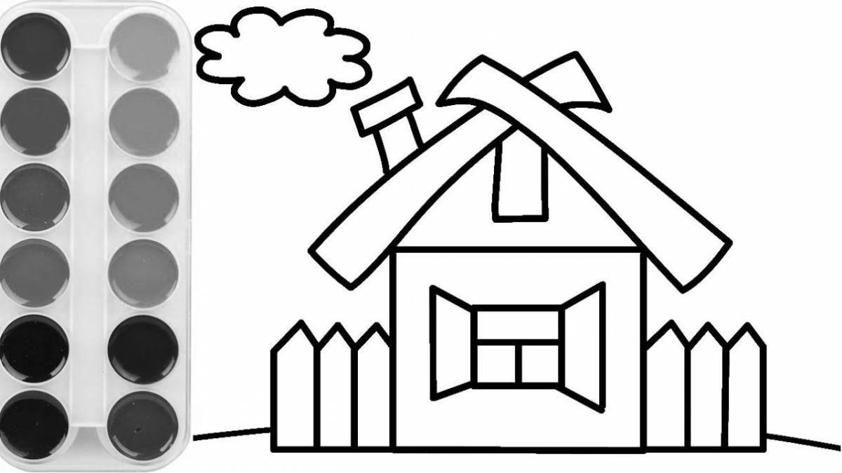 Coloring cute house for children 2-3 years old
