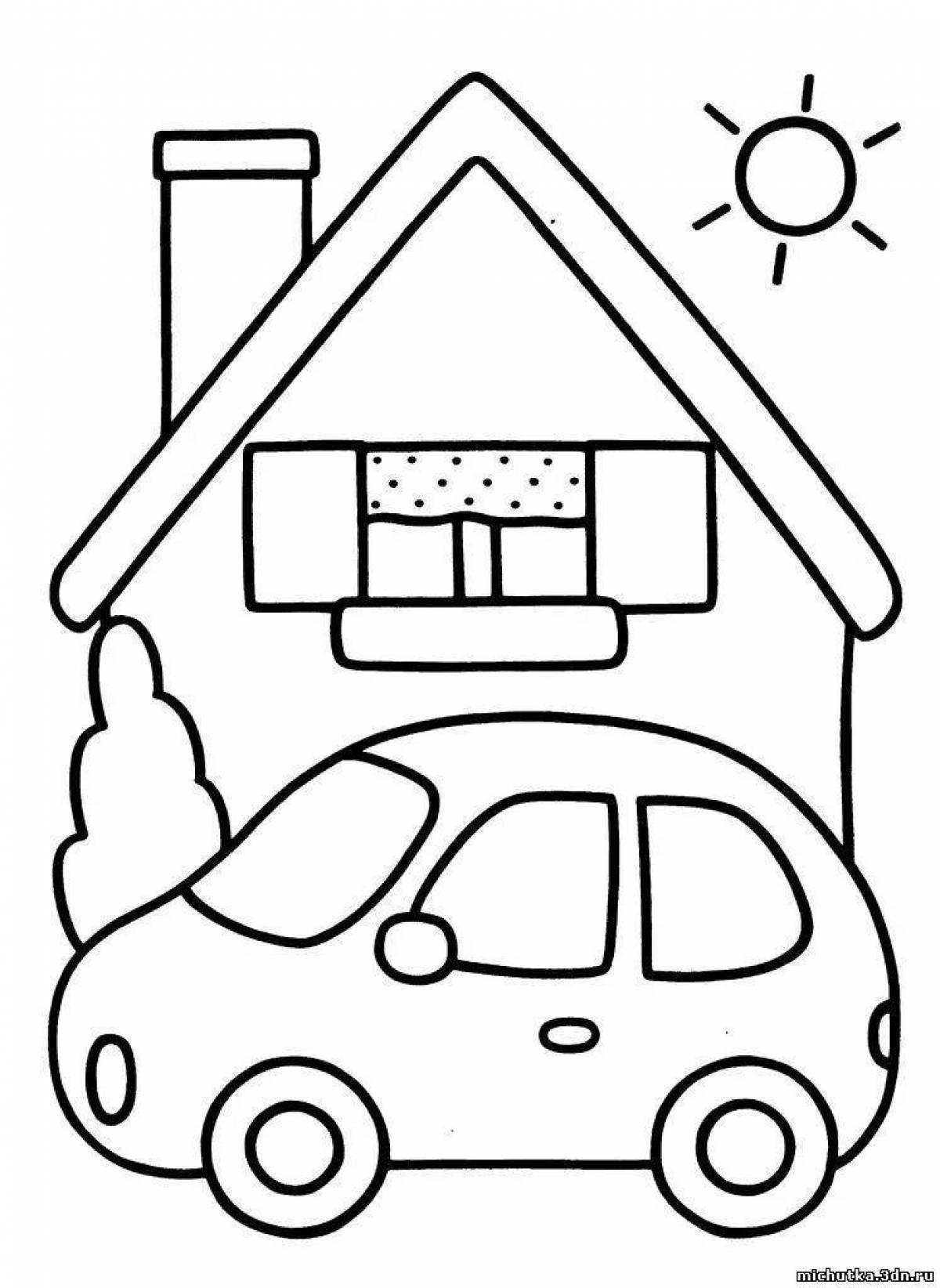 Coloring page cozy house for children 2-3 years old