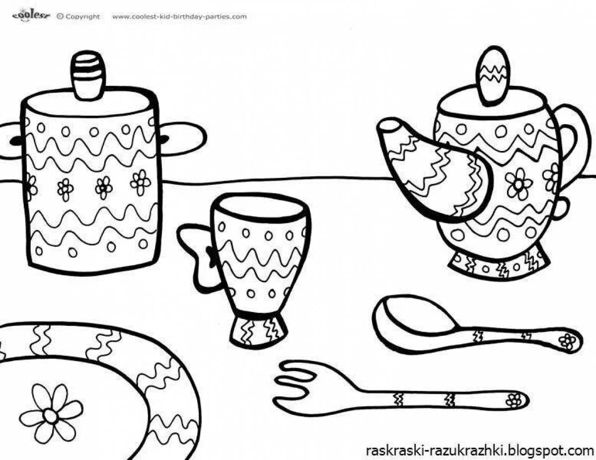 Раскраска «веселая посуда» для детей 2-3 лет