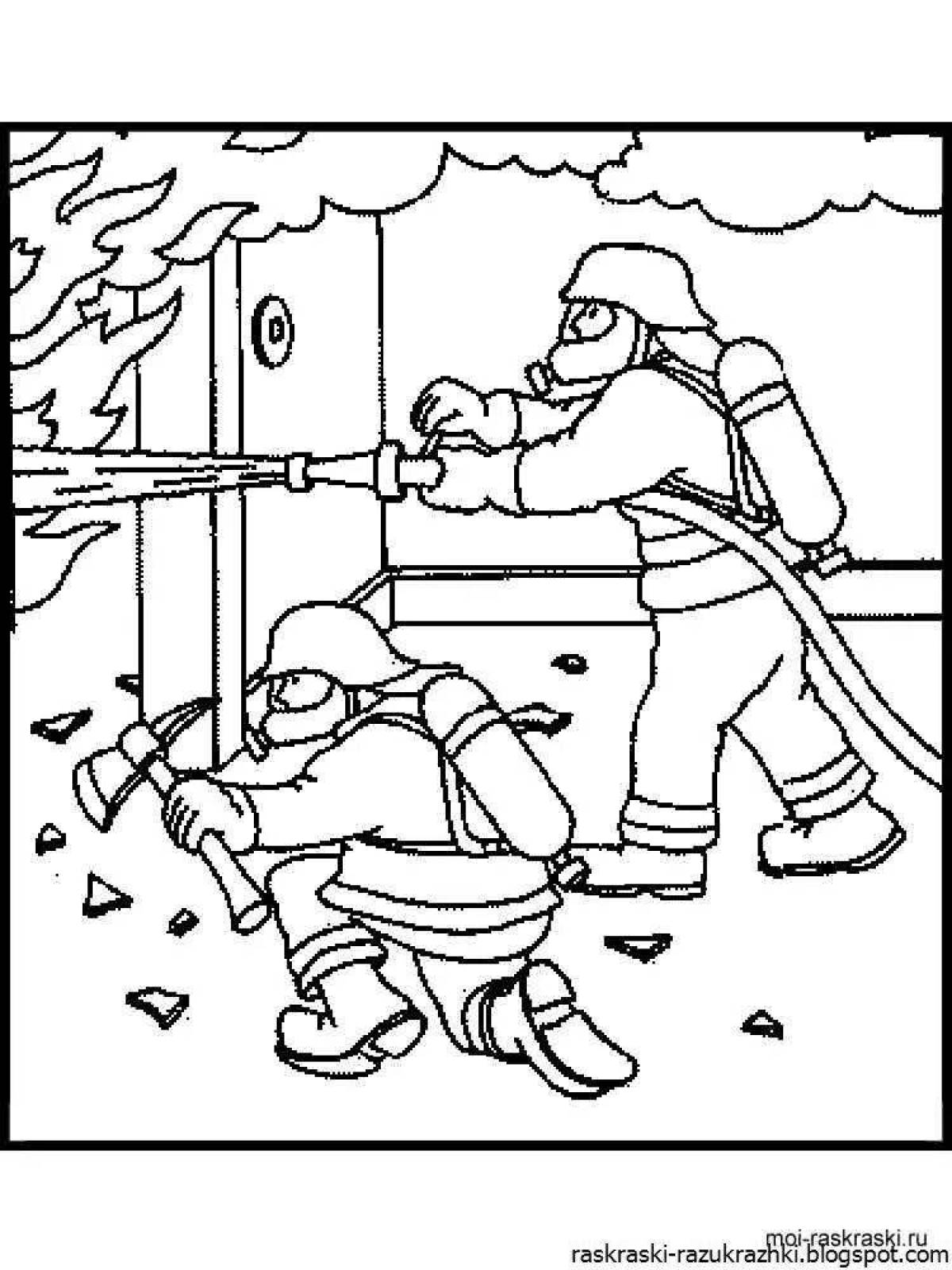 Playful fire safety coloring page