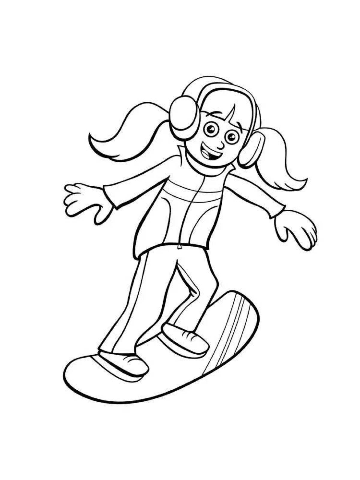 Adventurous snowboarder coloring page