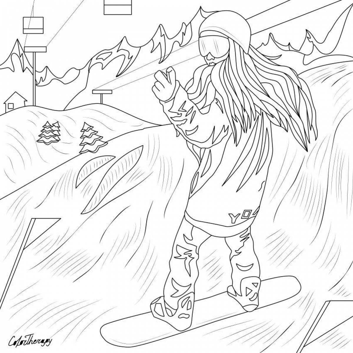 Cocky Snowboarder Coloring Page