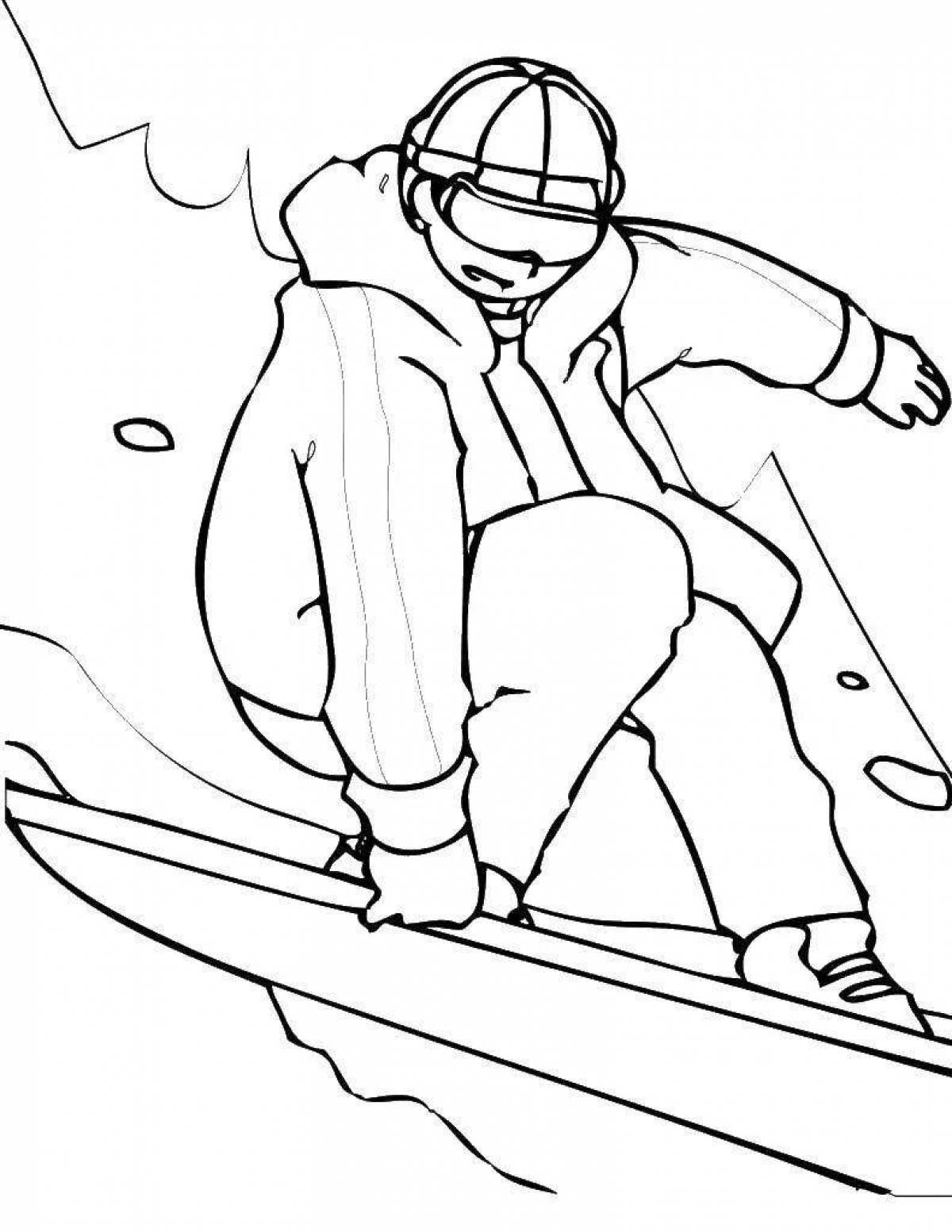 Courageous snowboarder coloring page