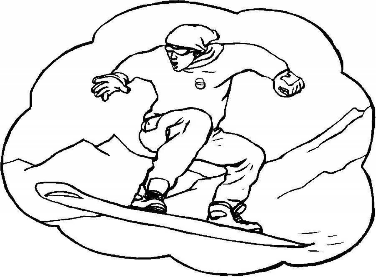 Красочная страница раскраски сноубордиста