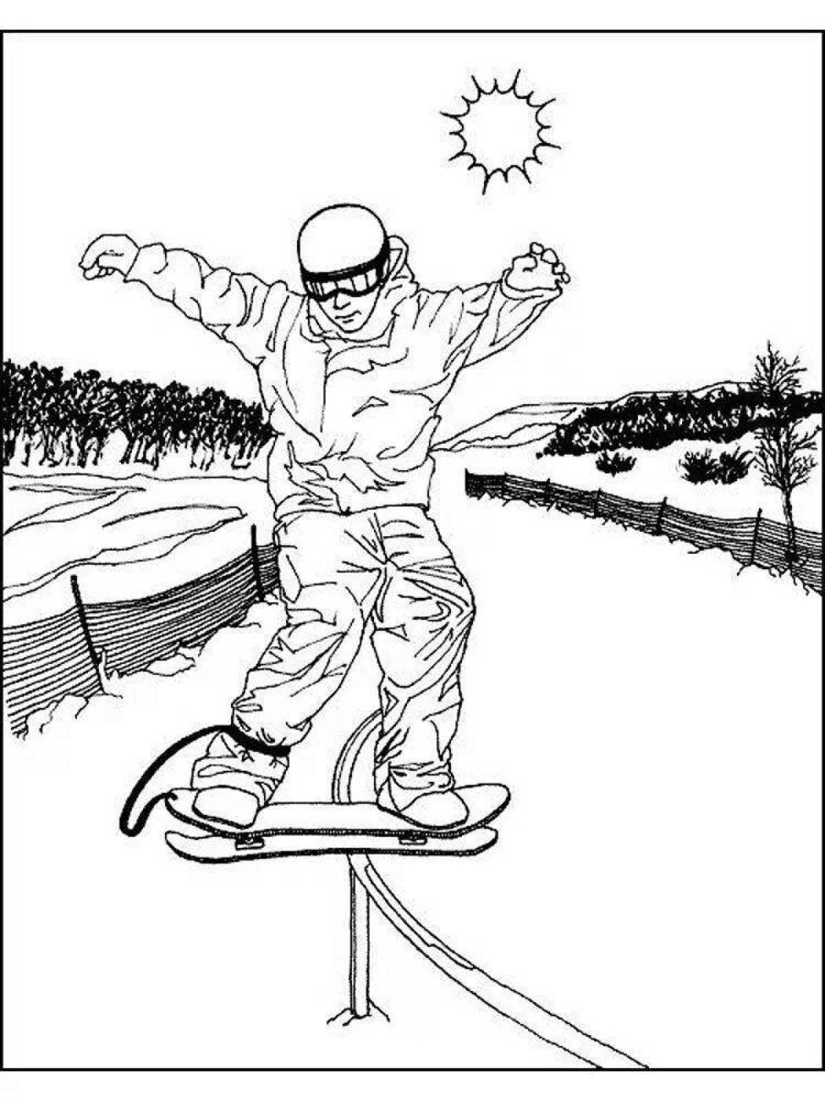 Coloring page joyful snowboarder