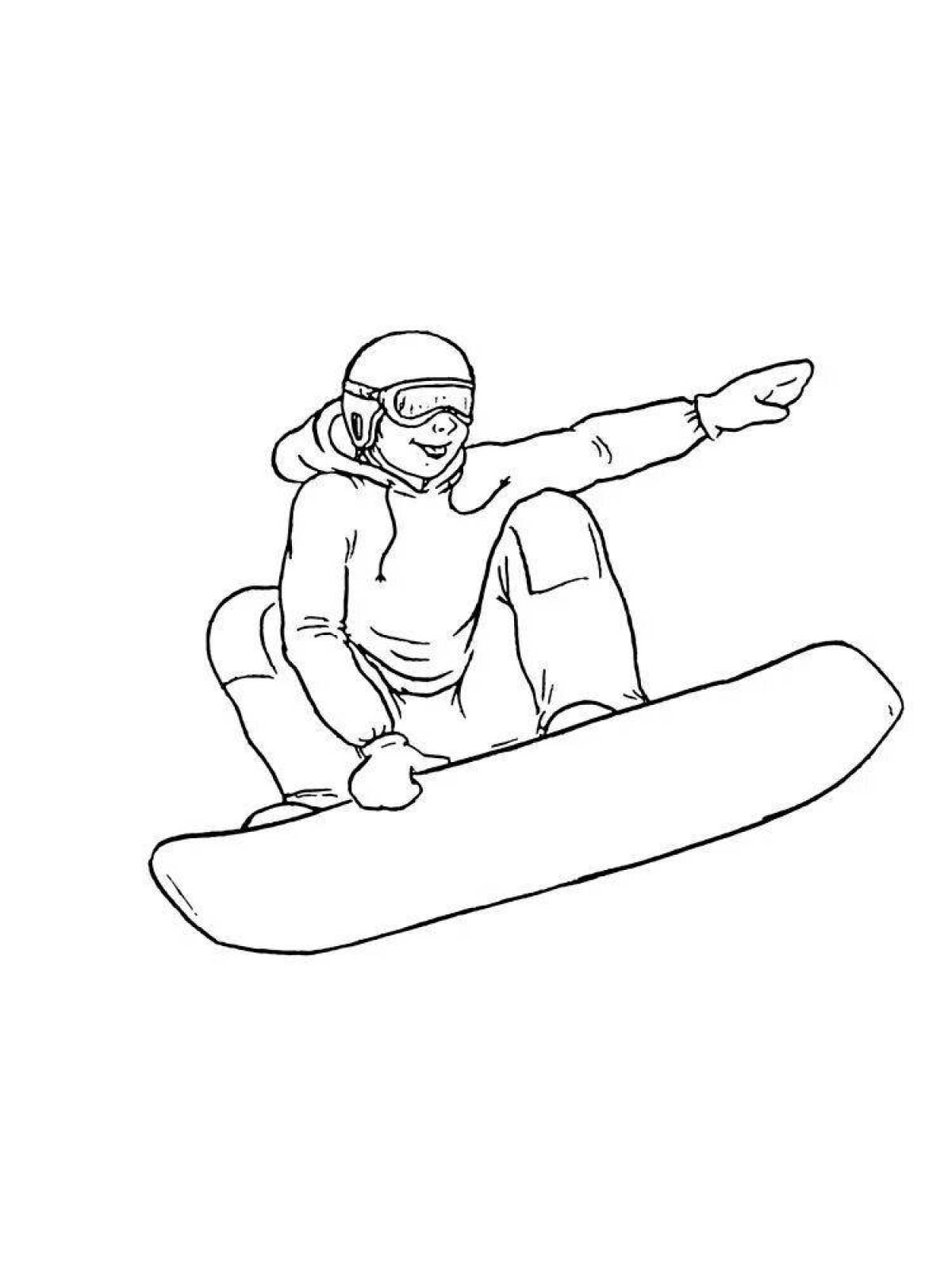 Coloring page cheerful snowboarder