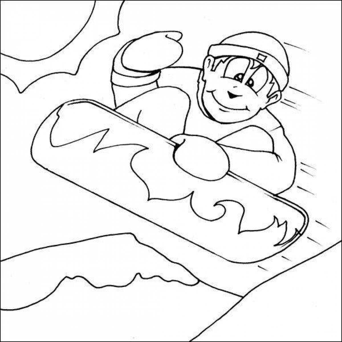 Coloring playful snowboarder