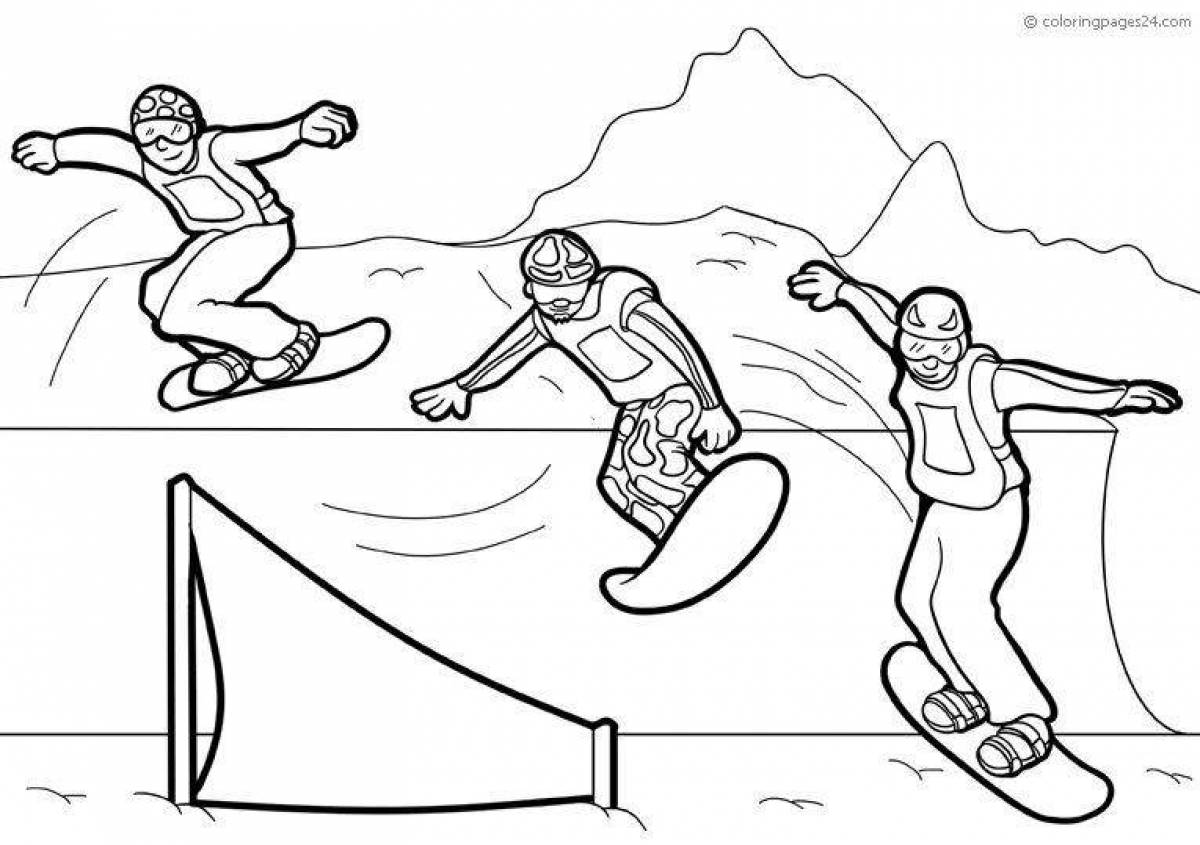 Exciting snowboarder coloring book