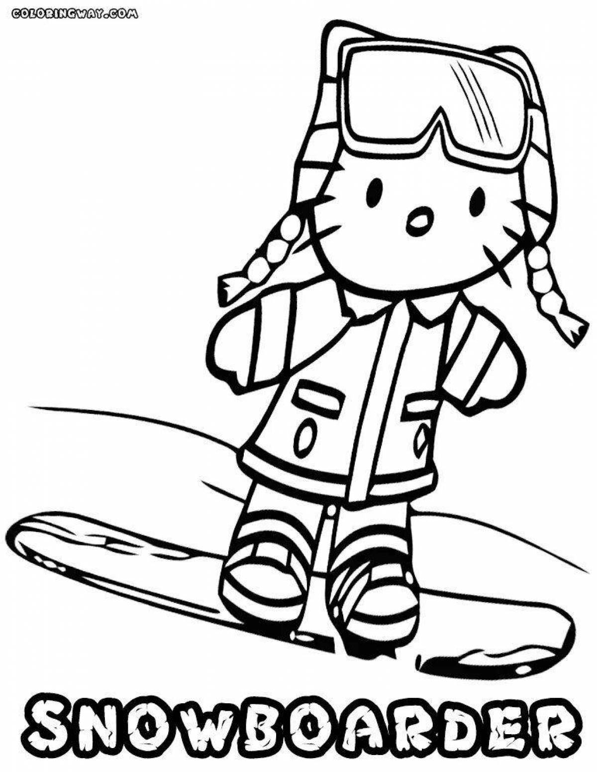 Coloring book exciting snowboarder