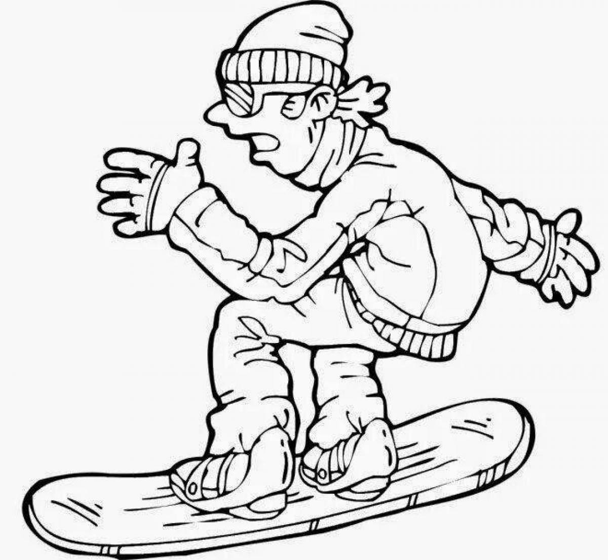 Coloring page powerful snowboarder