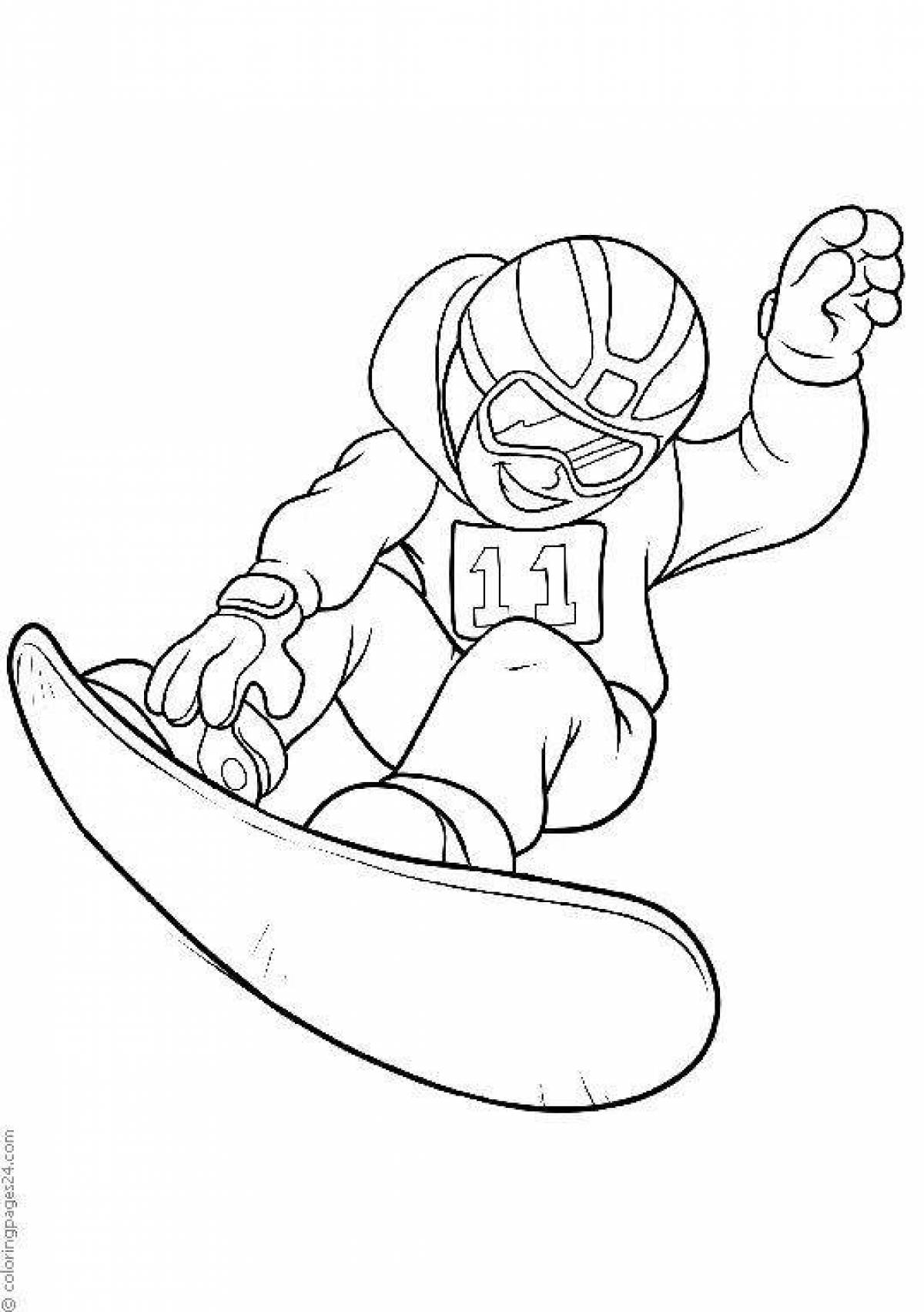 Coloring book determined snowboarder