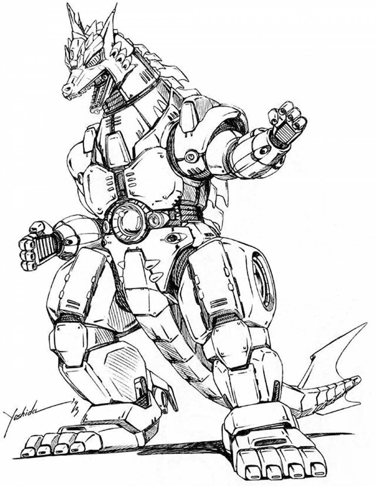 Colorfully colored mechagodzilla coloring page