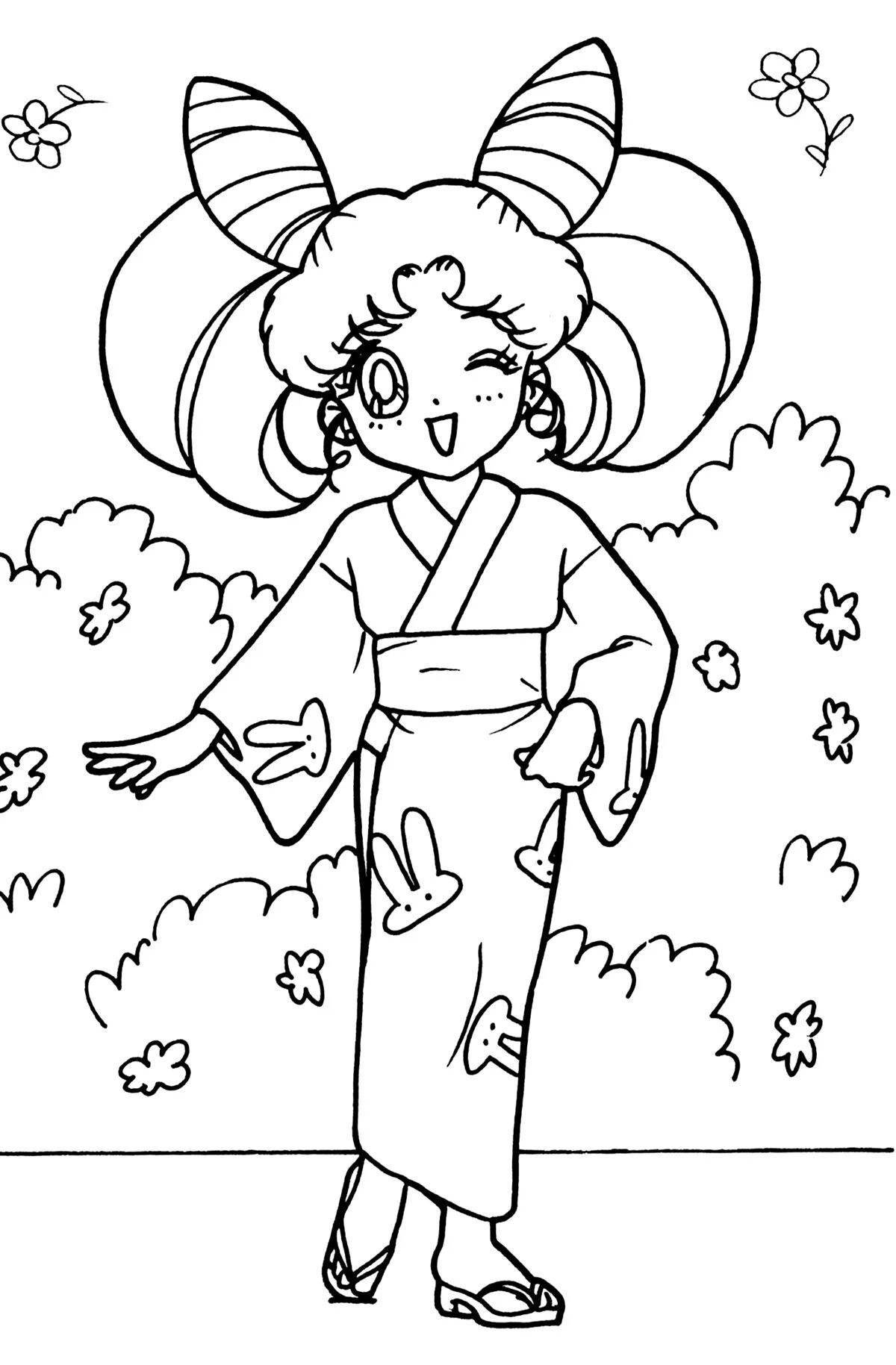 Cute kimono coloring page