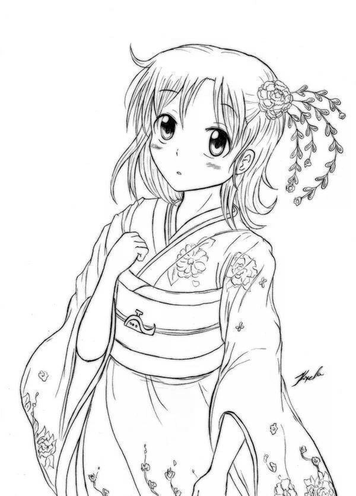 Раскраска японская девочка