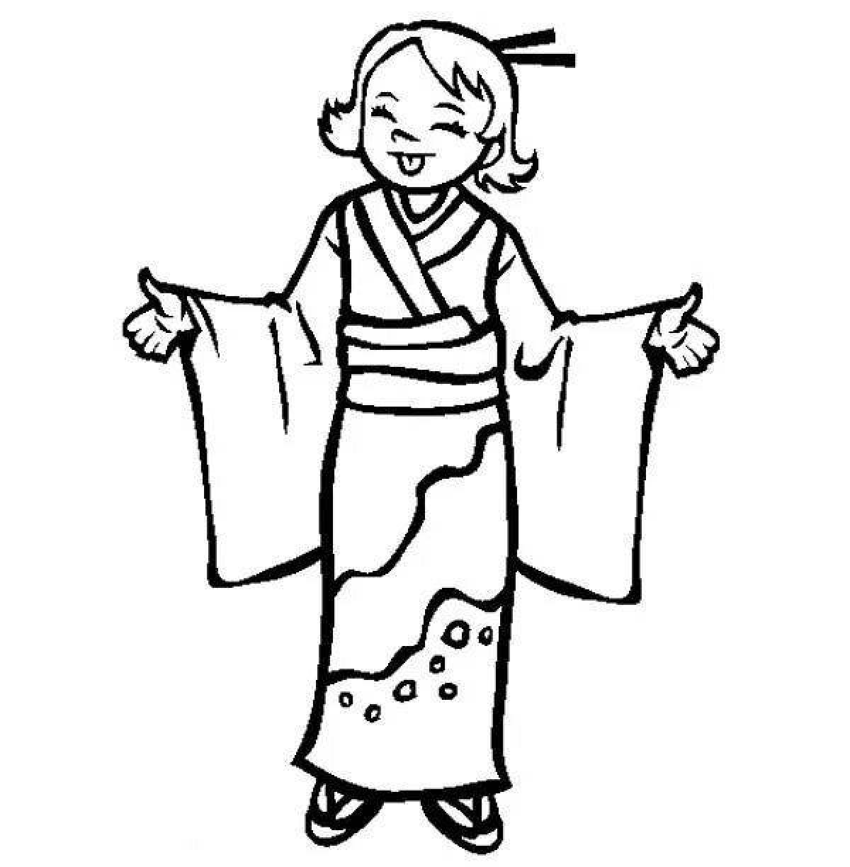 Flirty kimono coloring page
