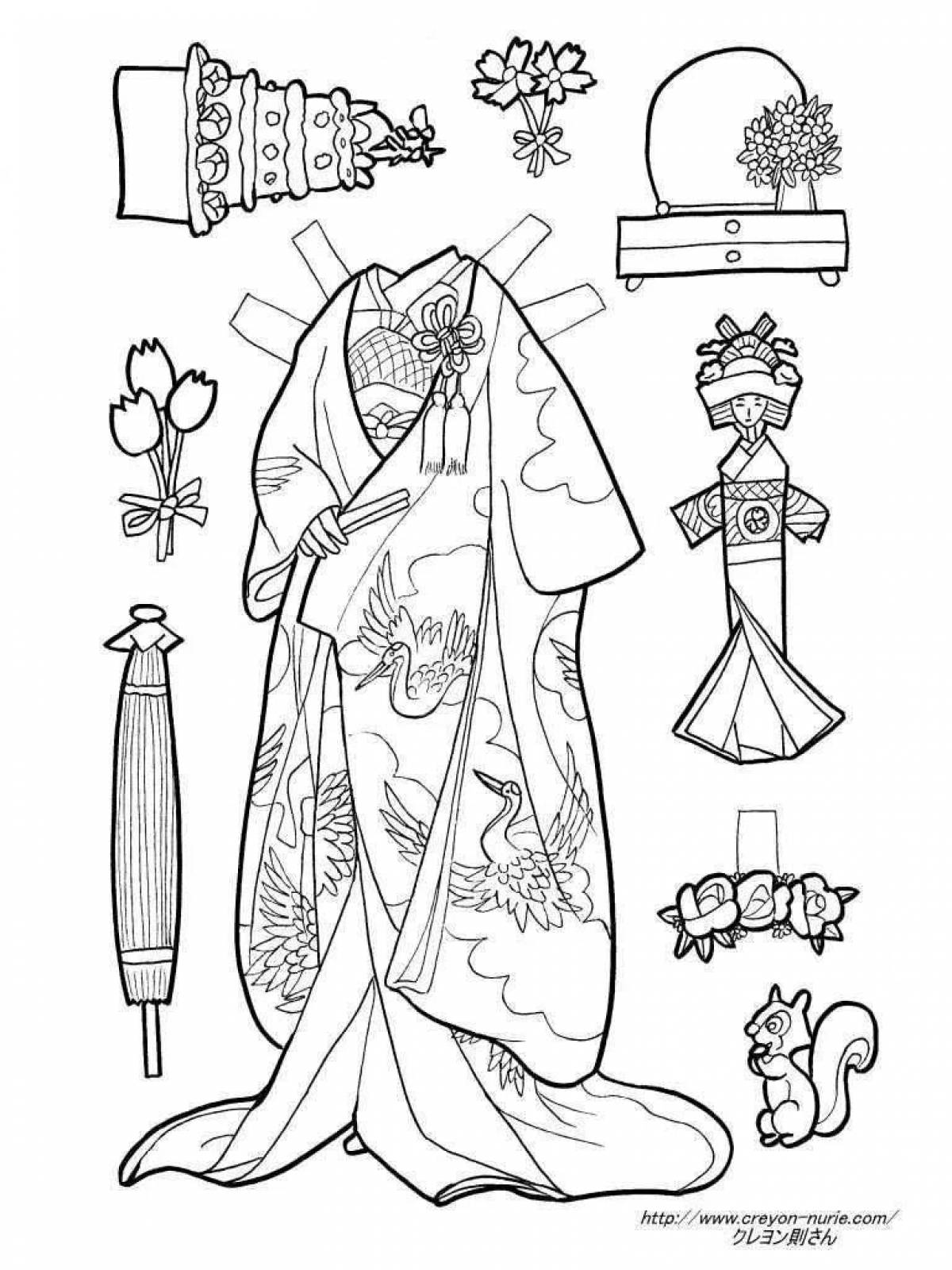Fashion kimono coloring page
