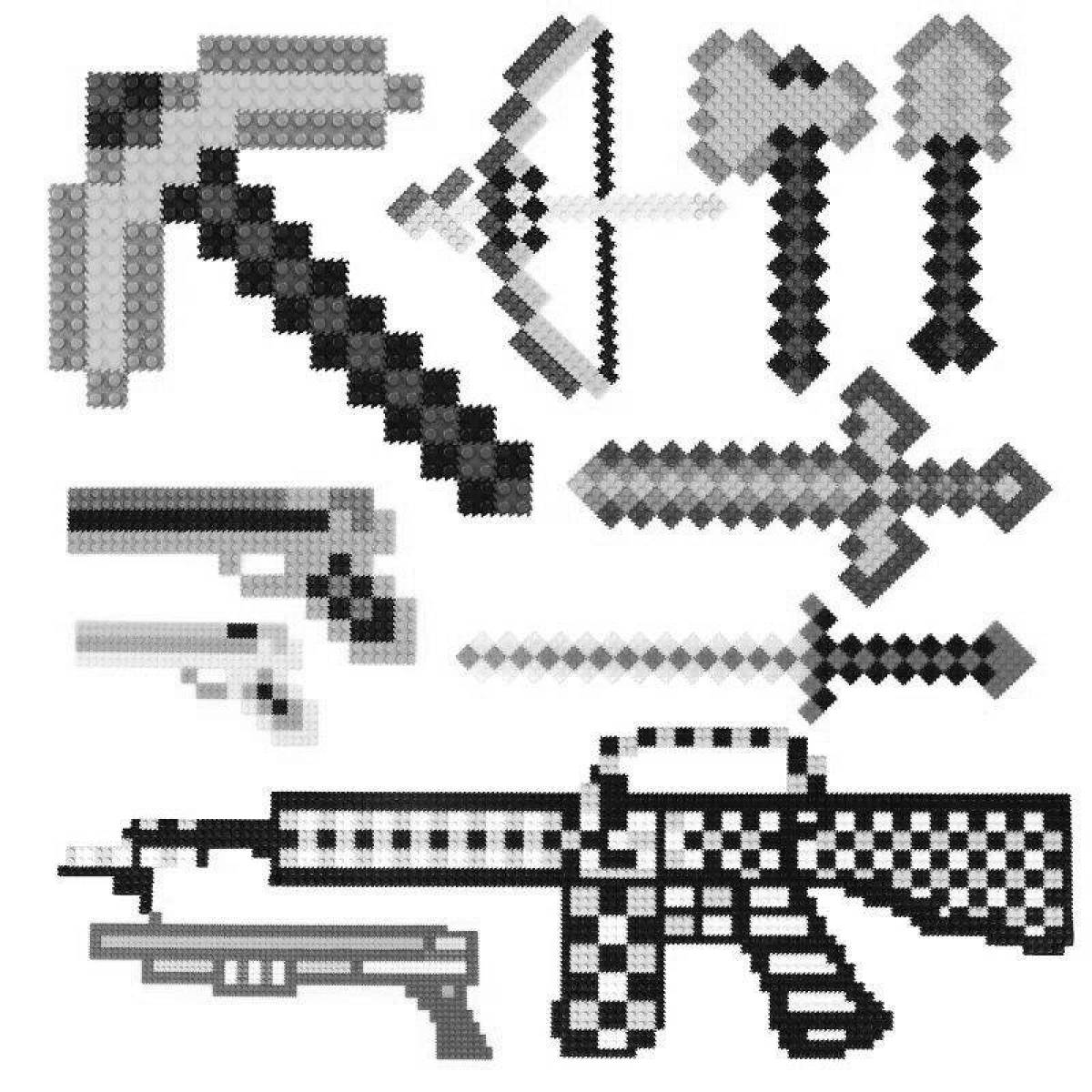 Рисунки по клеточкам майнкрафт оружия