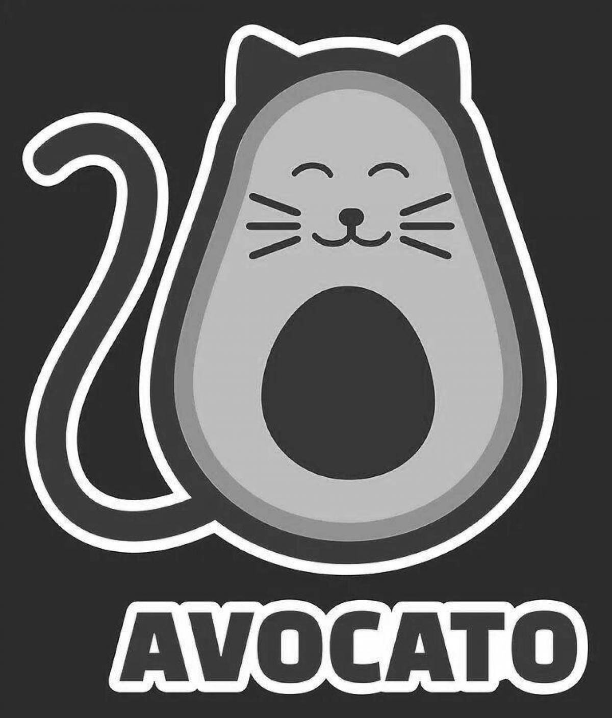 Colorful avocado cat coloring page