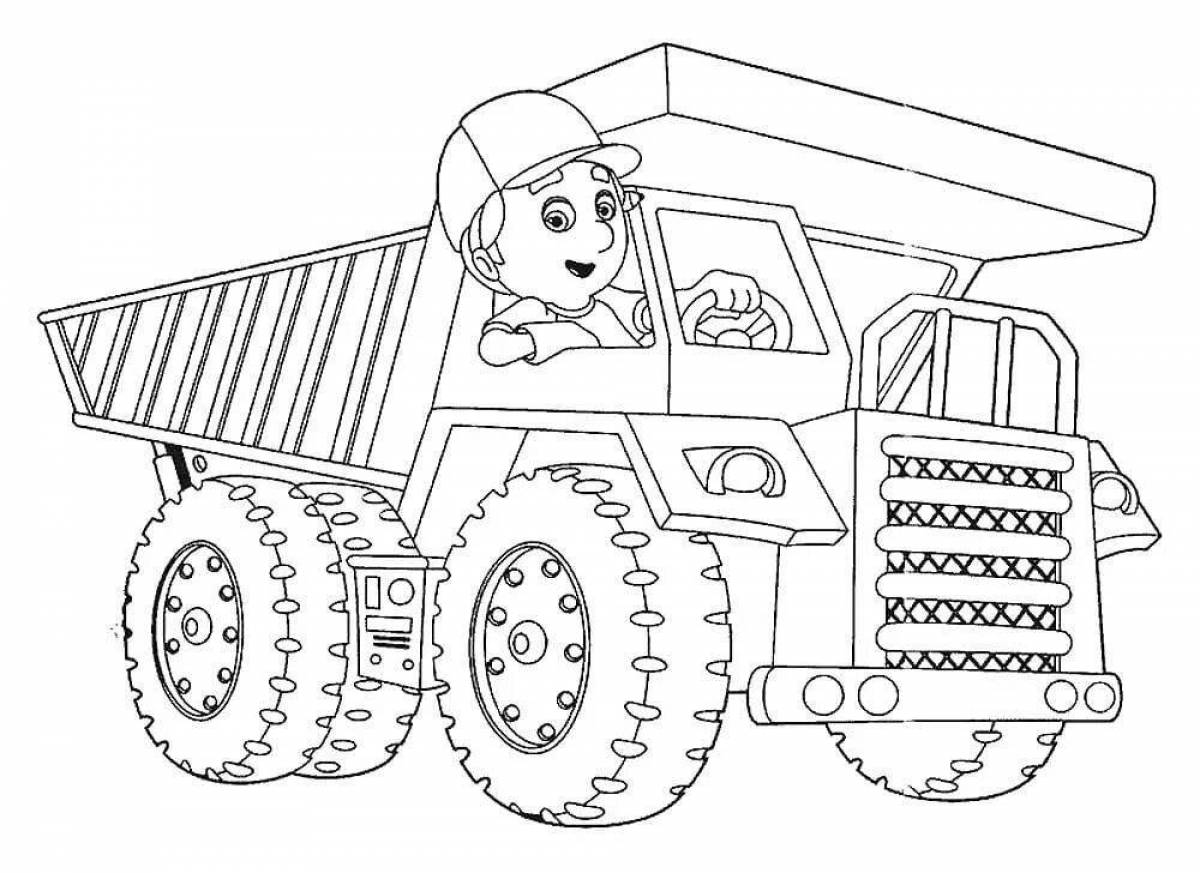 Coloring book funny dump truck for kids
