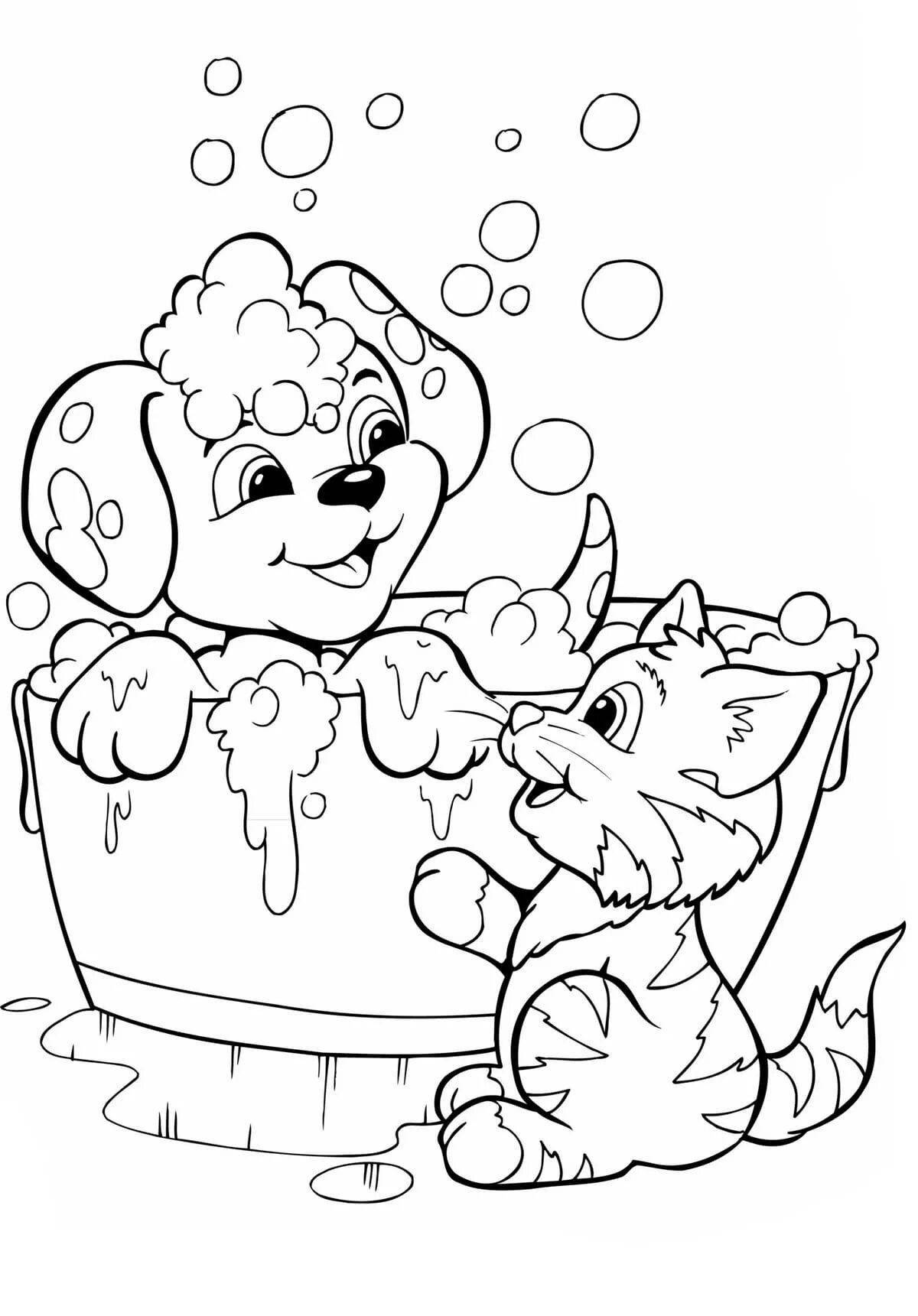 Animated cat and dog coloring page
