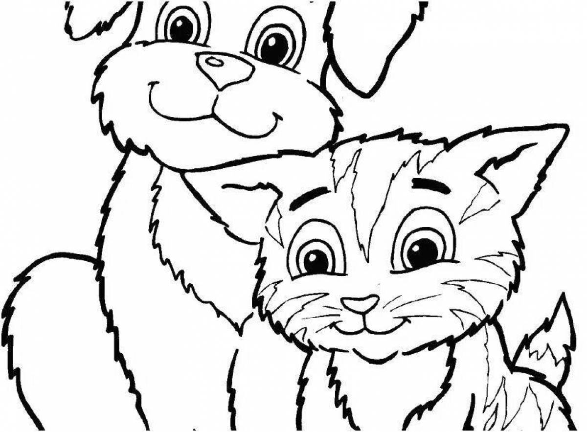 Cat and dog holiday coloring page